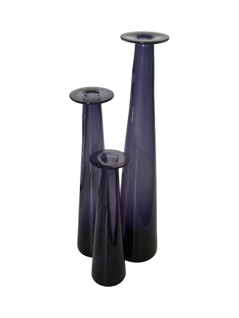 Handblown Dark Purple Glass Bud Vases - Set of 3